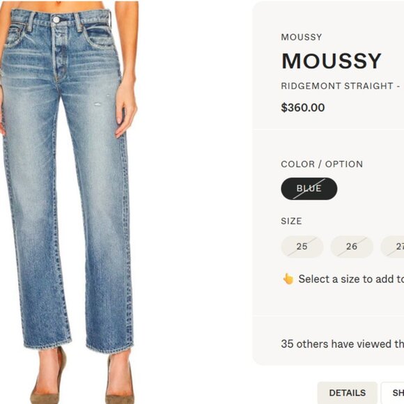 MOUSSY VINTAGE Ridgemont Distressed Straight Leg Jeans 26 $370 - Picture 3 of 9